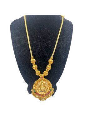 Goddess Lakshmi Pendant Necklace Gold Tone India Temple Wedding Festival 20"
